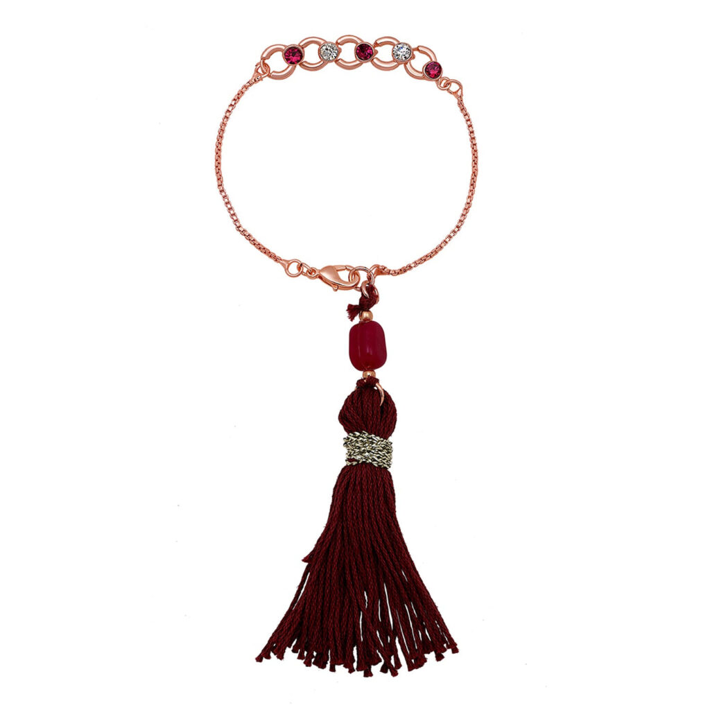 Rose Gold Plated Crystals Lumba Rakhi Bhabhi Necklace | Bridal Jewellery India