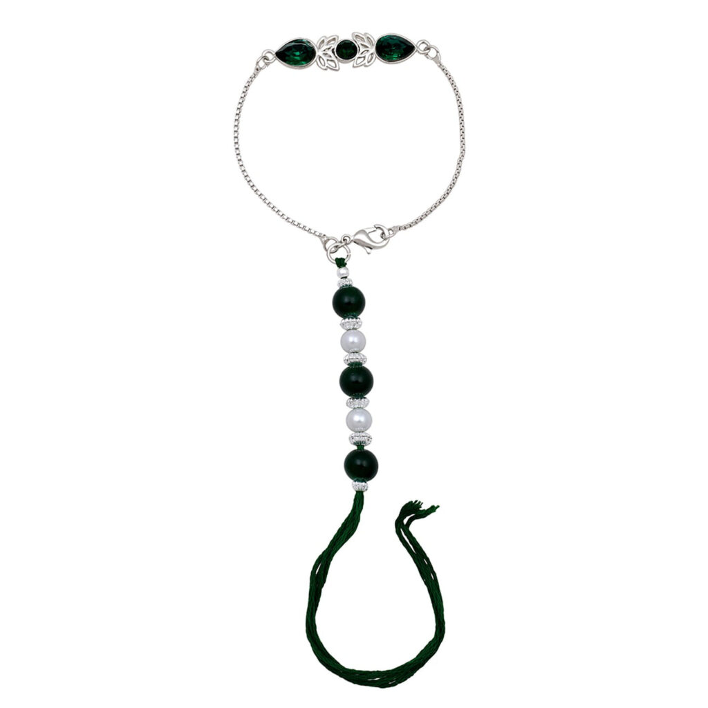 Rhodium Plated Green Crystal Lumba Rakhi for Bhabhi | Bridal Jewellery India