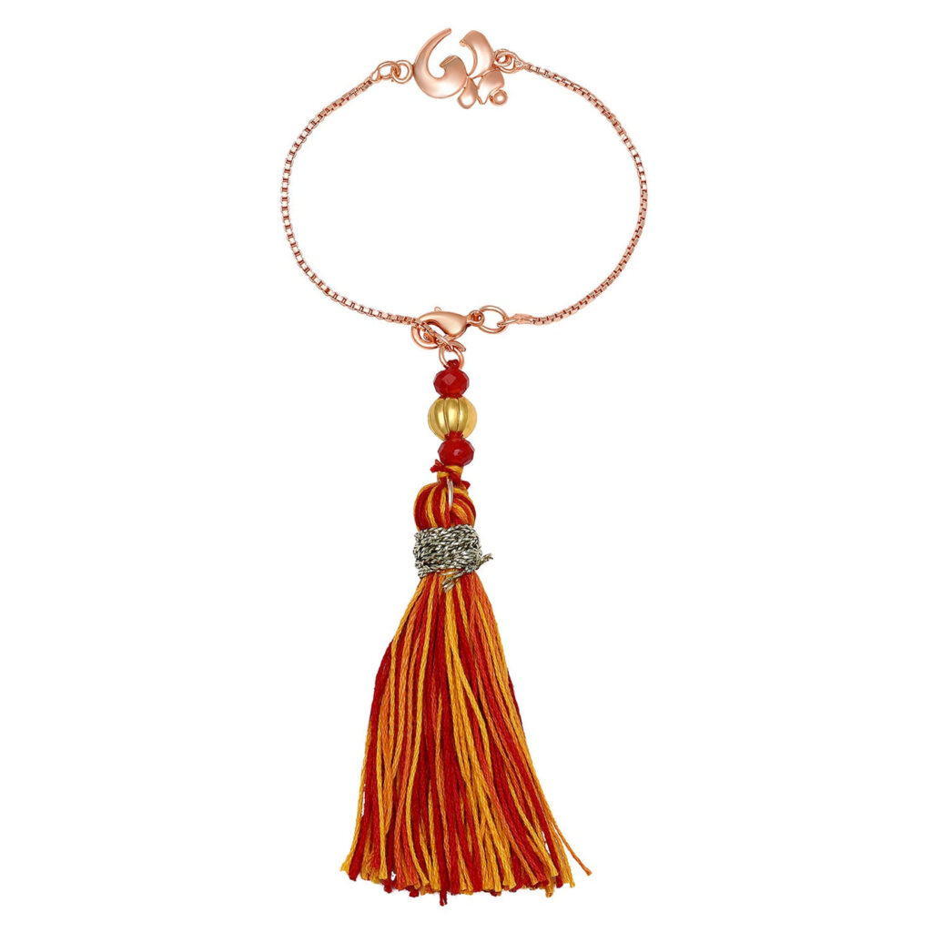 Rose Gold Tone Lumba Rakhi Set for Bhabhi | Bridal Jewellery India