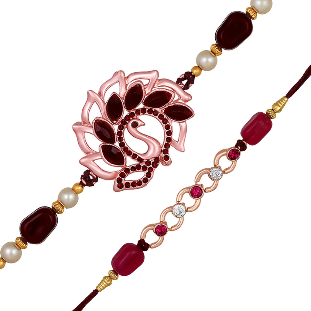 Maroon & Pink Rakhis in Oxidised Silver for Brothers | Bridal Jewellery India