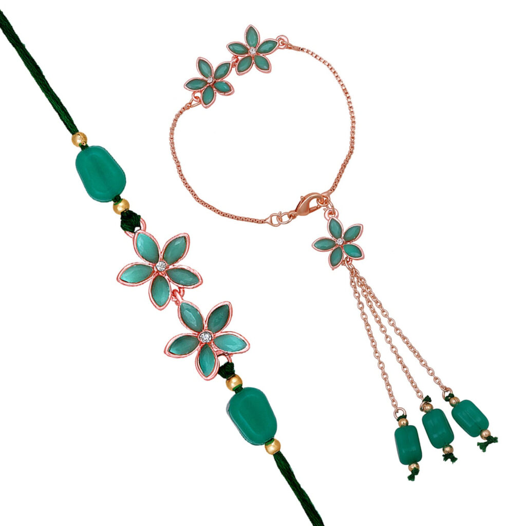 Floral Lumba Necklace in Green Crystal with Silver Finish | Bridal Jewellery India