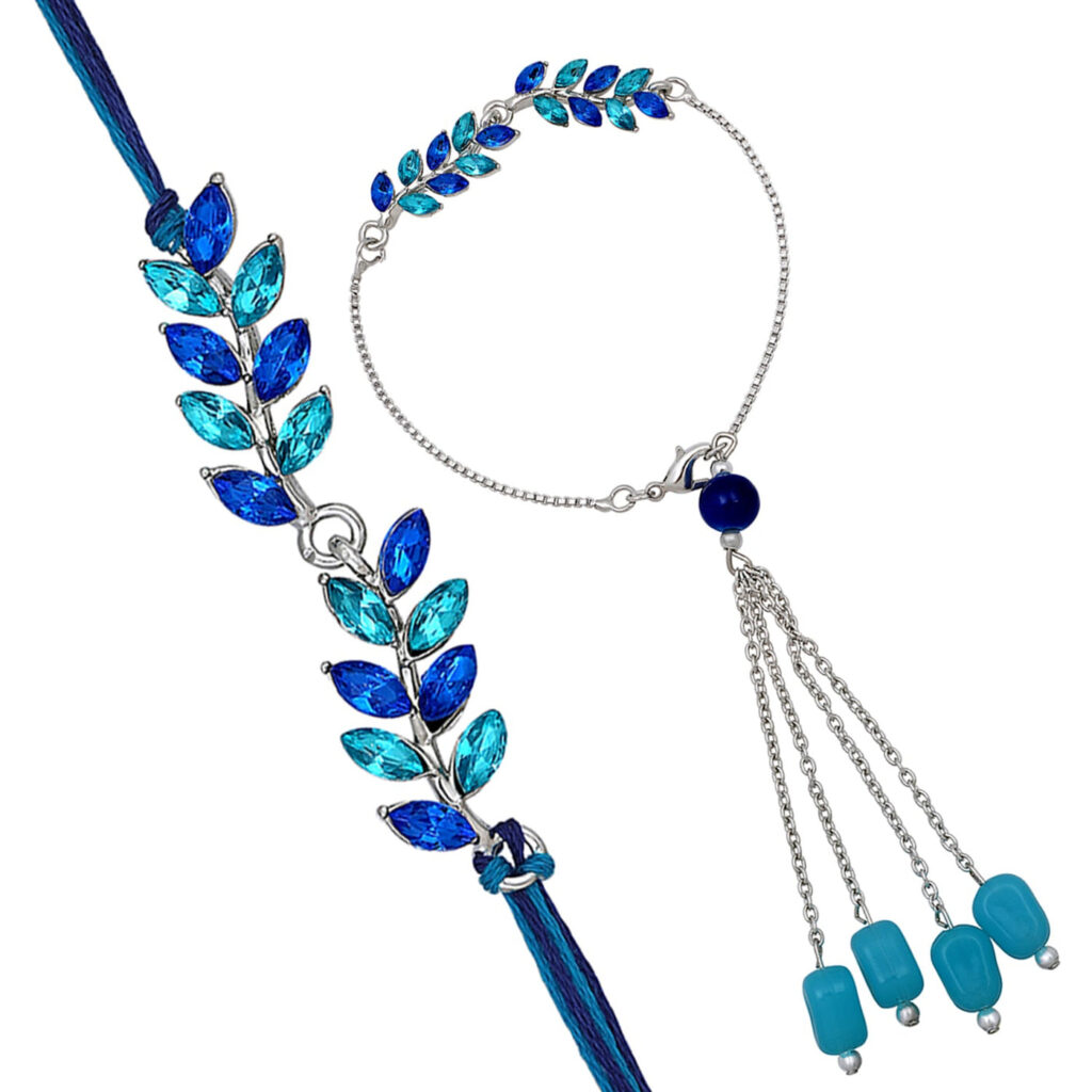 Light Blue Leafy Crystals Necklace in Silver | Bridal Jewellery India