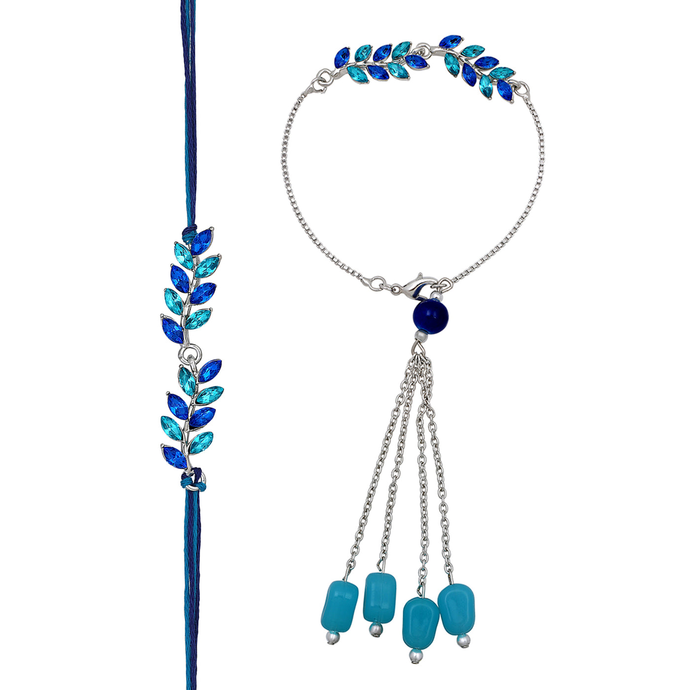 Light Blue Leafy Crystals Necklace in Silver | Bridal Jewellery India