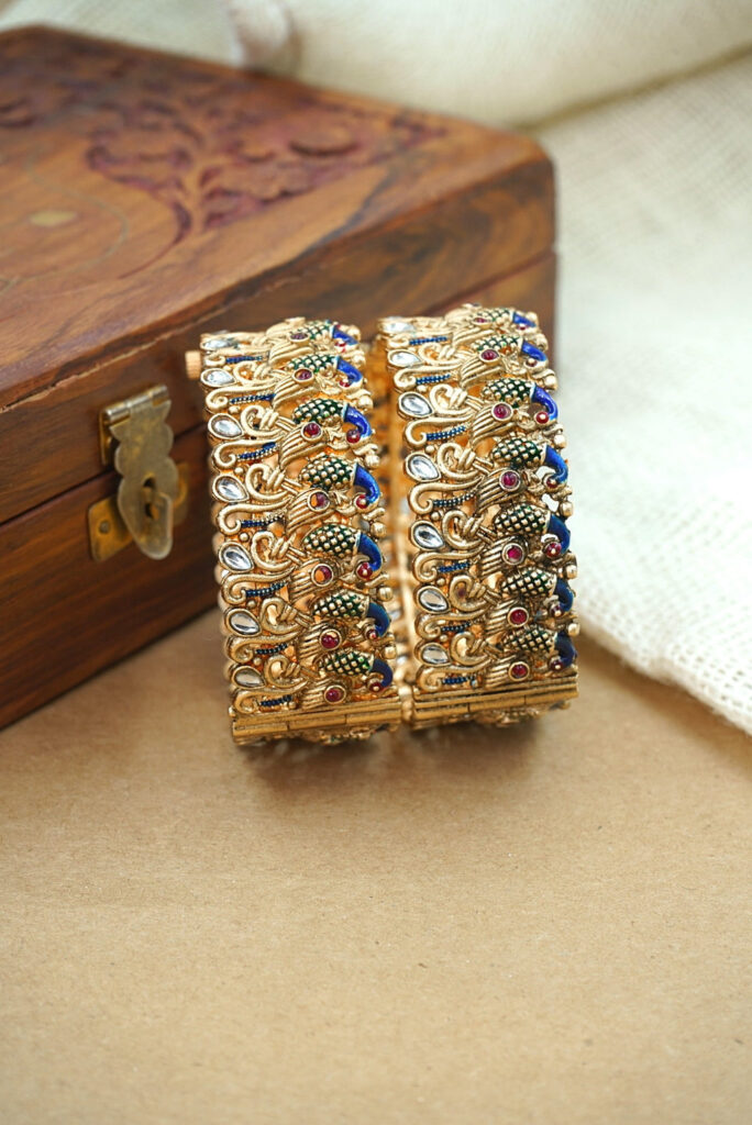 Meenakari Bangle Set in Gold Tone for Wedding Occasion | Bridal Jewellery India