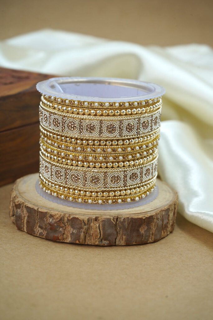 Graceful Bangle Set in Austrian Silver with Pearl Details | Bridal Jewellery India