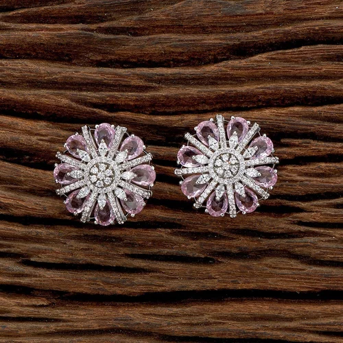 Classic CZ Stud Earrings with Rhodium Plating | Bridal Jewellery India