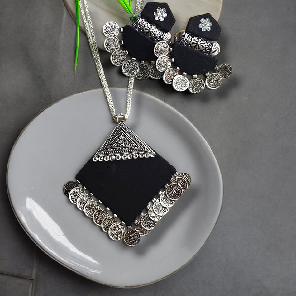 Oxidised Silver Long Necklace Set for Her Occasion | Bridal Jewellery India